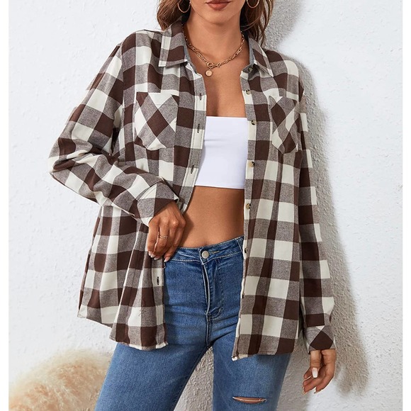 SAMERM Flannel Shirt Oversized Long Sleeve Button Down - Picture 2 of 8